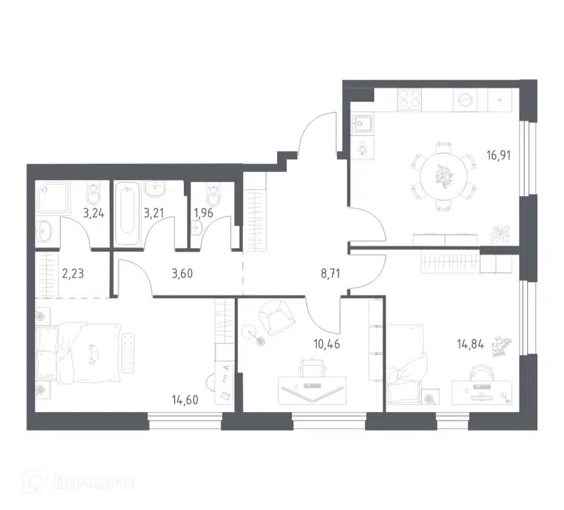 3-комнатная квартира 79.76 м² Новое Внуково