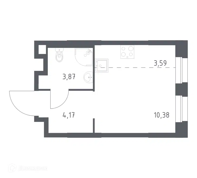 Студия 22.01 м² Эко Бунино