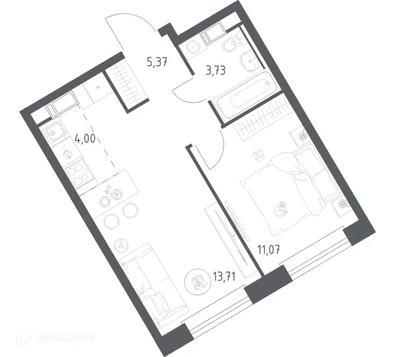 1-комнатная квартира 37.88 м² Эко Бунино