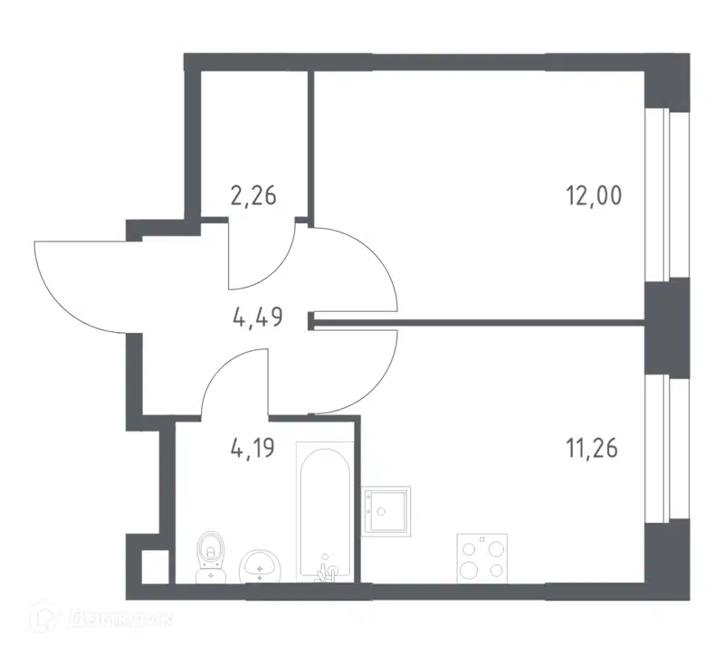 1-комнатная квартира 34.2 м² Эко Бунино