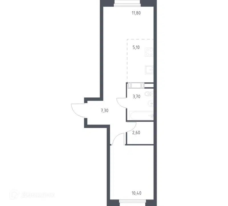 1-комнатная квартира 40.4 м² Эко Бунино