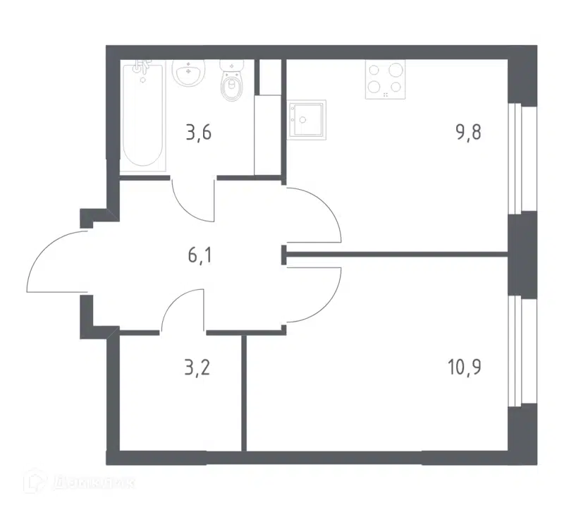1-комнатная квартира 32.6 м² Эко Бунино