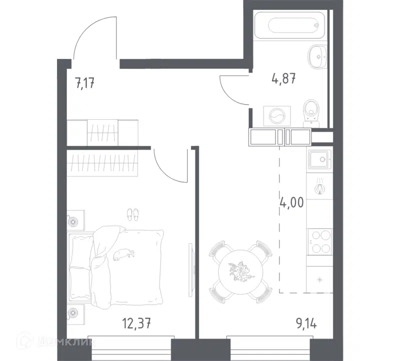 1-комнатная квартира 37.55 м² Эко Бунино