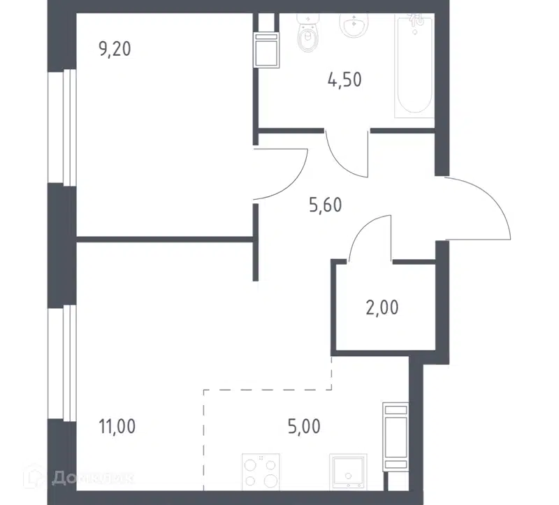 1-комнатная квартира 37.3 м² Эко Бунино