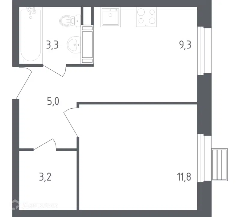 1-комнатная квартира 32.5 м² Эко Бунино