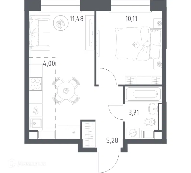 1-комнатная квартира 34.58 м² Эко Бунино