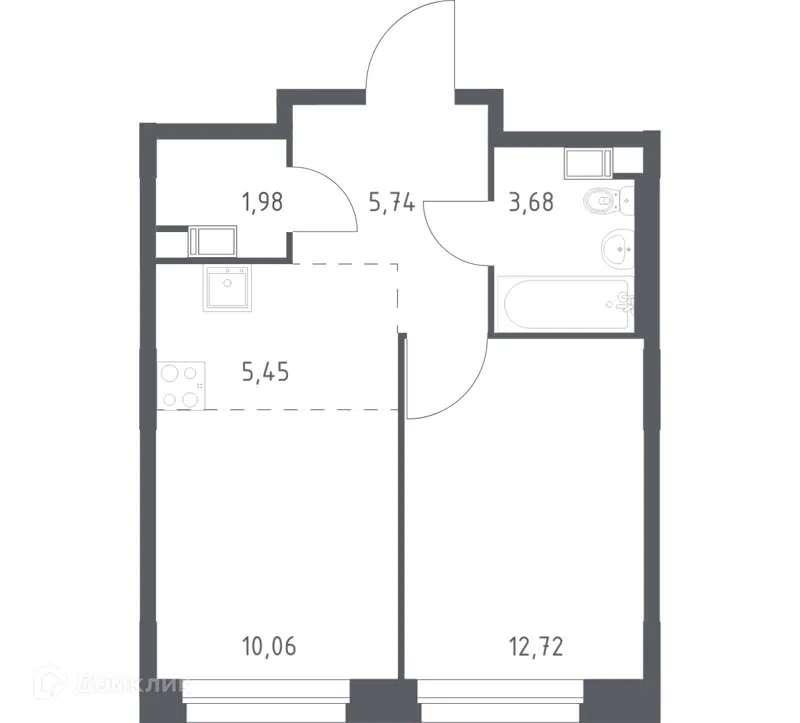 1-комнатная квартира 39.63 м² Эко Бунино
