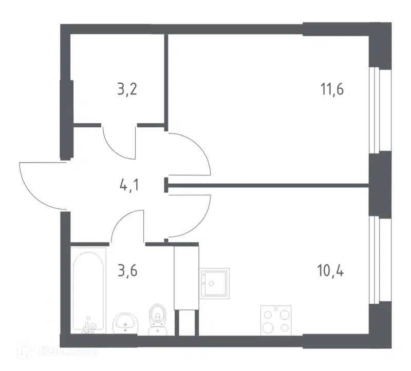 1-комнатная квартира 31.9 м² Эко Бунино