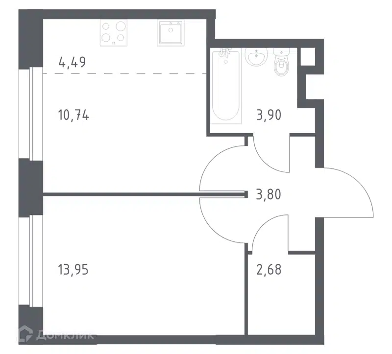 1-комнатная квартира 39.56 м² Эко Бунино
