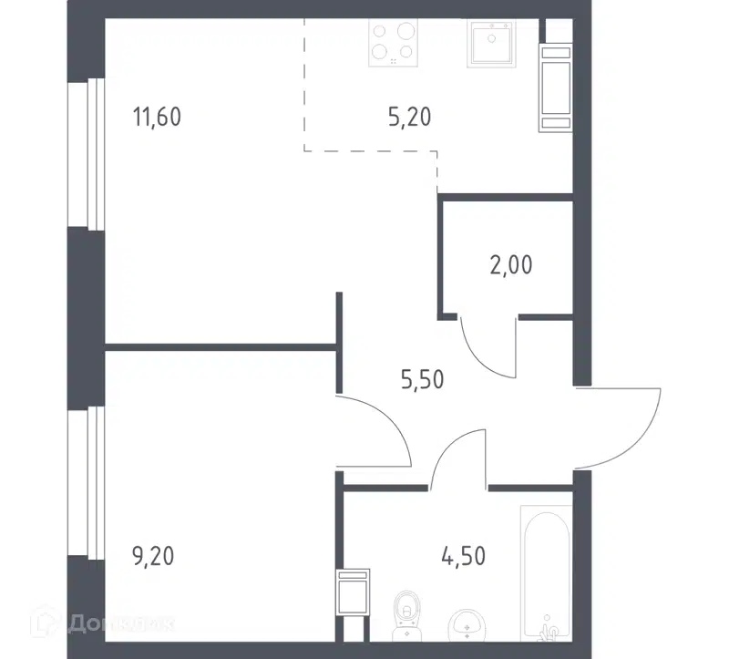 1-комнатная квартира 38 м² Эко Бунино