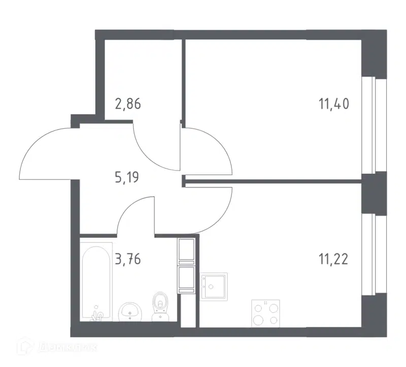 1-комнатная квартира 34.43 м² Эко Бунино