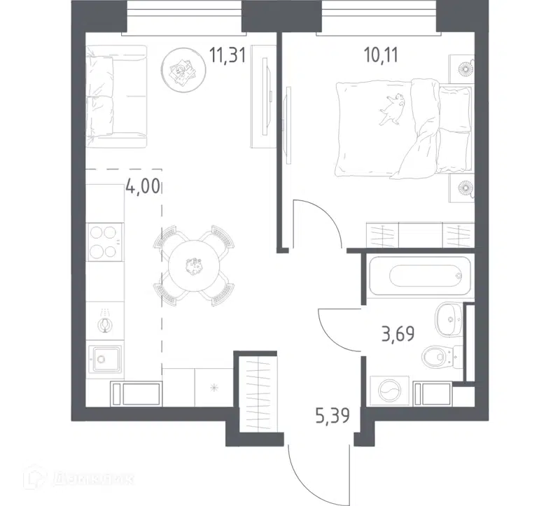 1-комнатная квартира 34.5 м² Эко Бунино