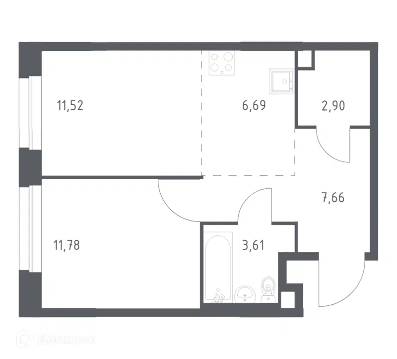 1-комнатная квартира 44.16 м² Эко Бунино