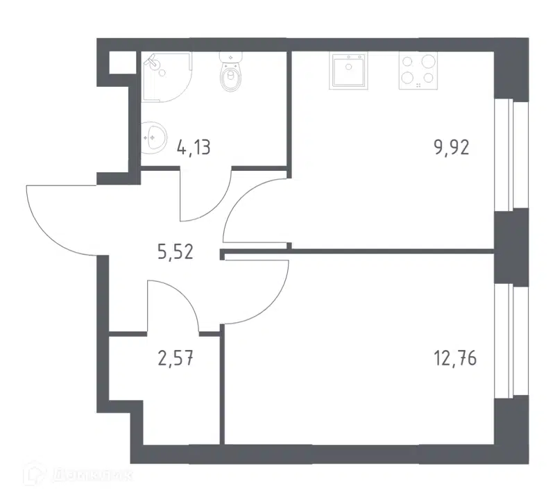 1-комнатная квартира 34.9 м² Эко Бунино