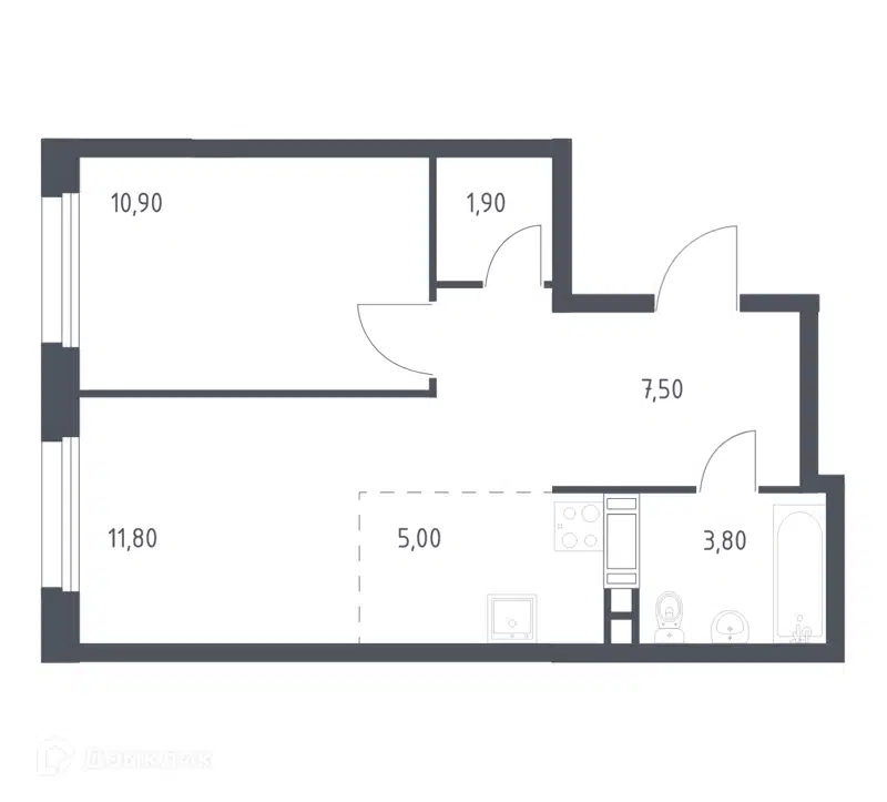 1-комнатная квартира 40.9 м² Эко Бунино