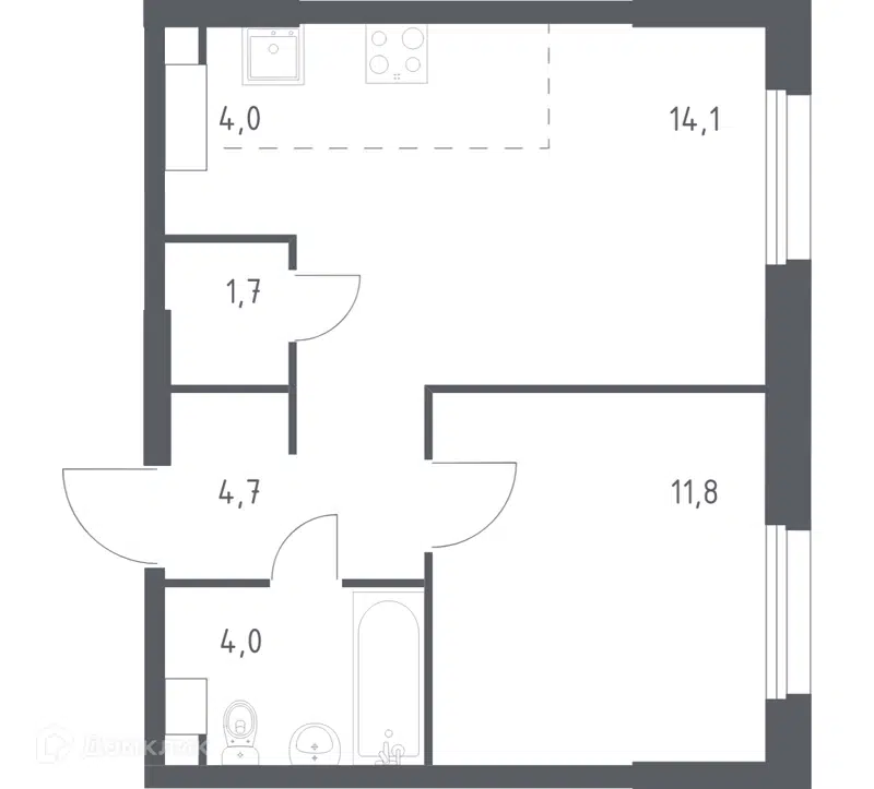 1-комнатная квартира 39.2 м² Эко Бунино