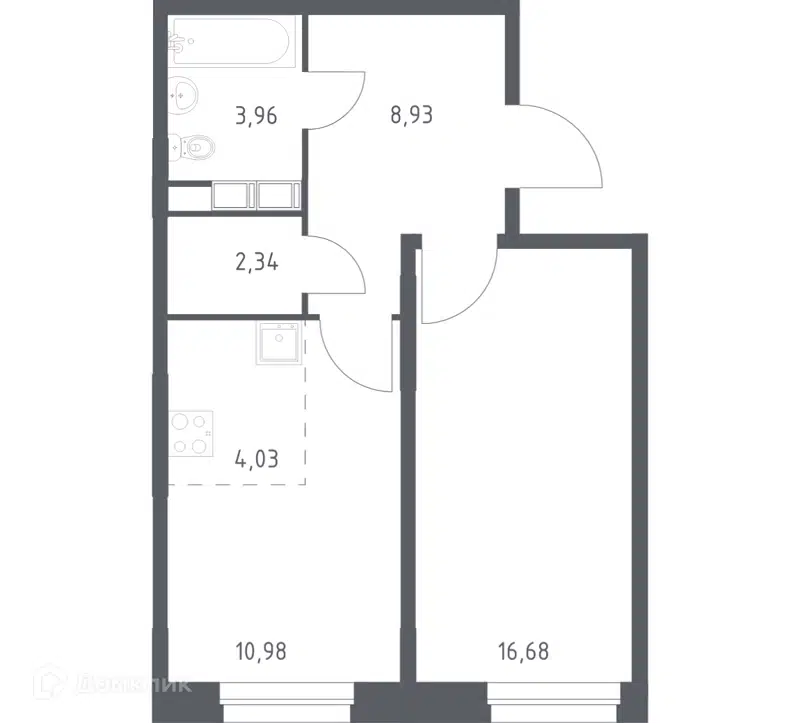 1-комнатная квартира 46.92 м² Эко Бунино