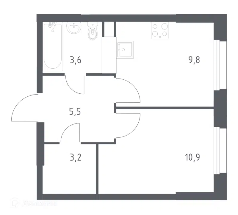 1-комнатная квартира 32 м² Эко Бунино