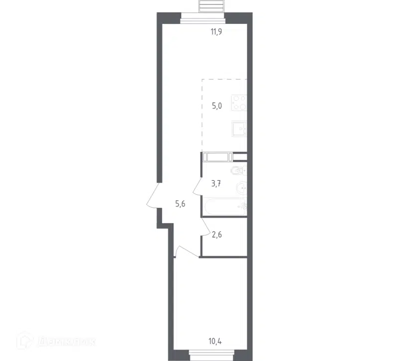 1-комнатная квартира 38.3 м² Эко Бунино