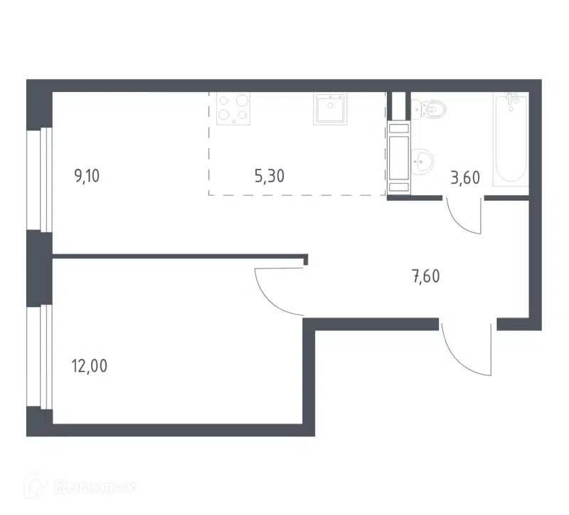 1-комнатная квартира 37.6 м² Эко Бунино