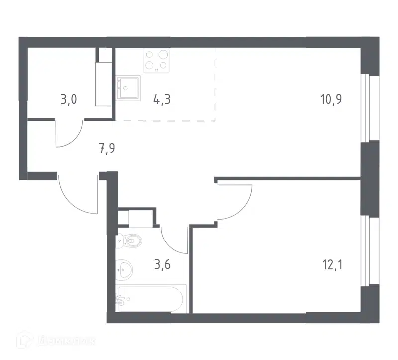 1-комнатная квартира 40.5 м² Эко Бунино