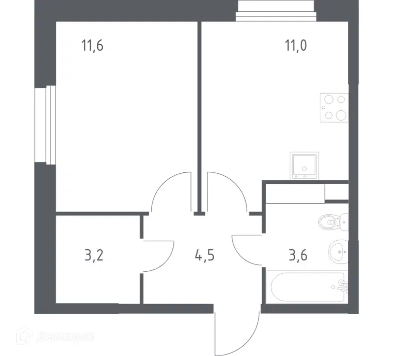 1-комнатная квартира 33.2 м² Эко Бунино