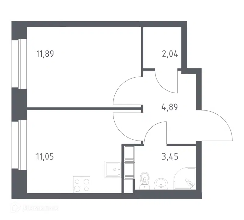 1-комнатная квартира 33.32 м² Эко Бунино