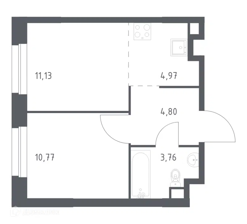 1-комнатная квартира 35.43 м² Эко Бунино