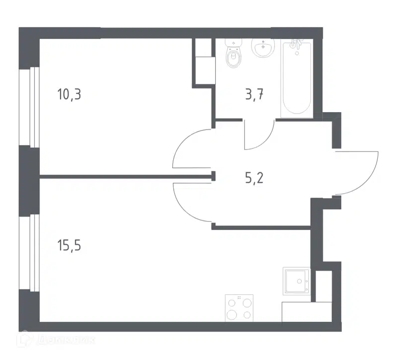1-комнатная квартира 34 м² Эко Бунино