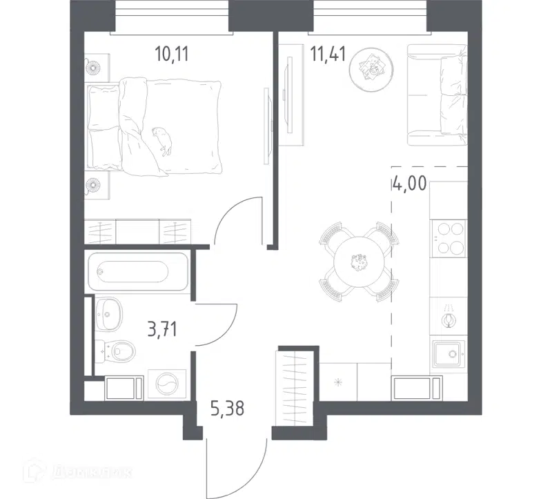 1-комнатная квартира 34.61 м² Эко Бунино