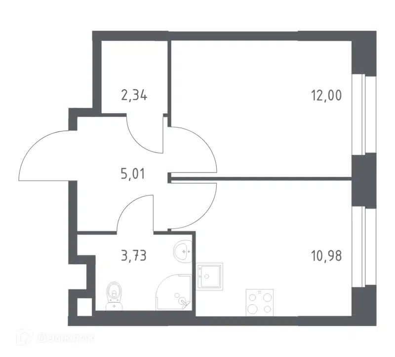 1-комнатная квартира 34.06 м² Эко Бунино