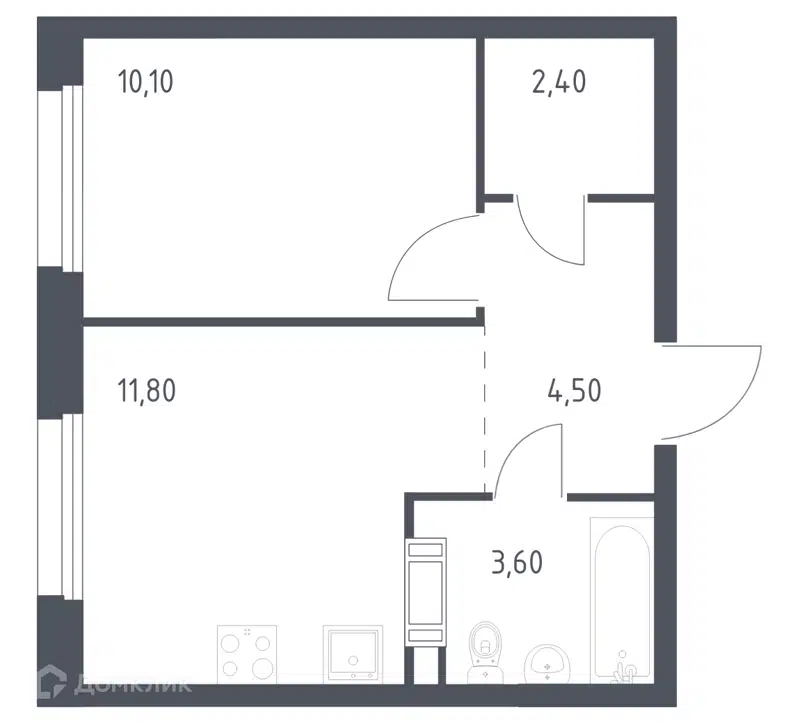1-комнатная квартира 32.4 м² Эко Бунино