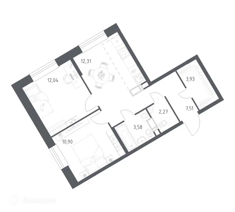 2-комнатная квартира 52.54 м² Эко Бунино