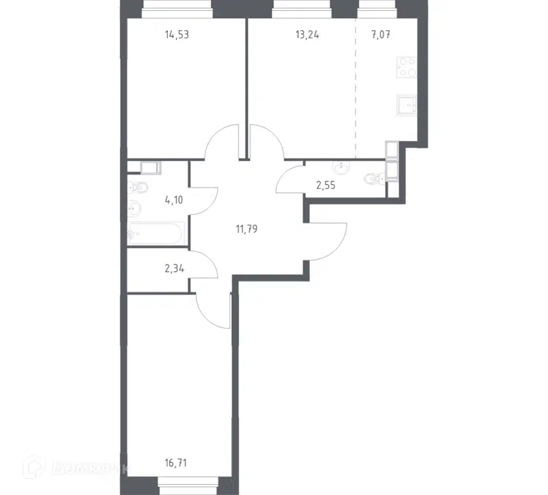 2-комнатная квартира 72.33 м² Эко Бунино