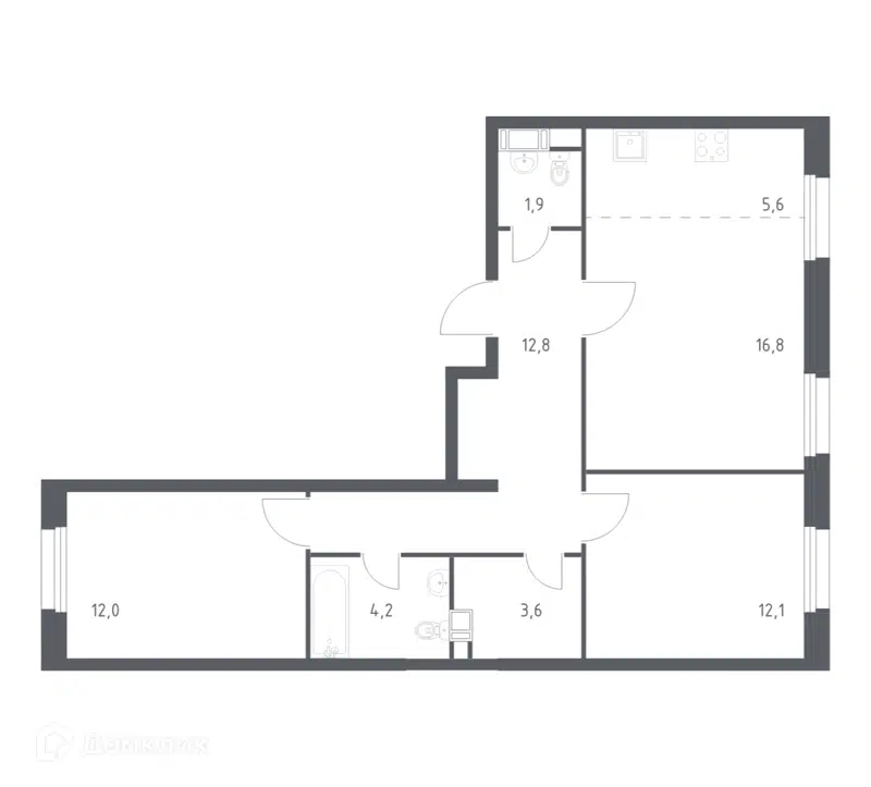 2-комнатная квартира 69.2 м² Эко Бунино