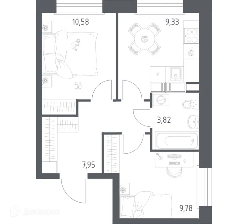 2-комнатная квартира 41.46 м² Эко Бунино