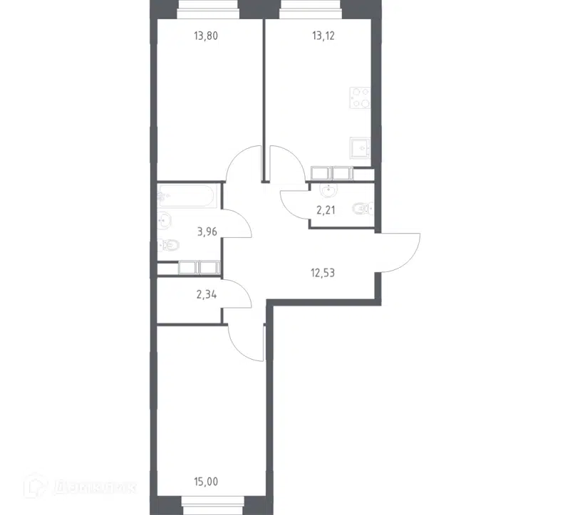 2-комнатная квартира 62.96 м² Эко Бунино