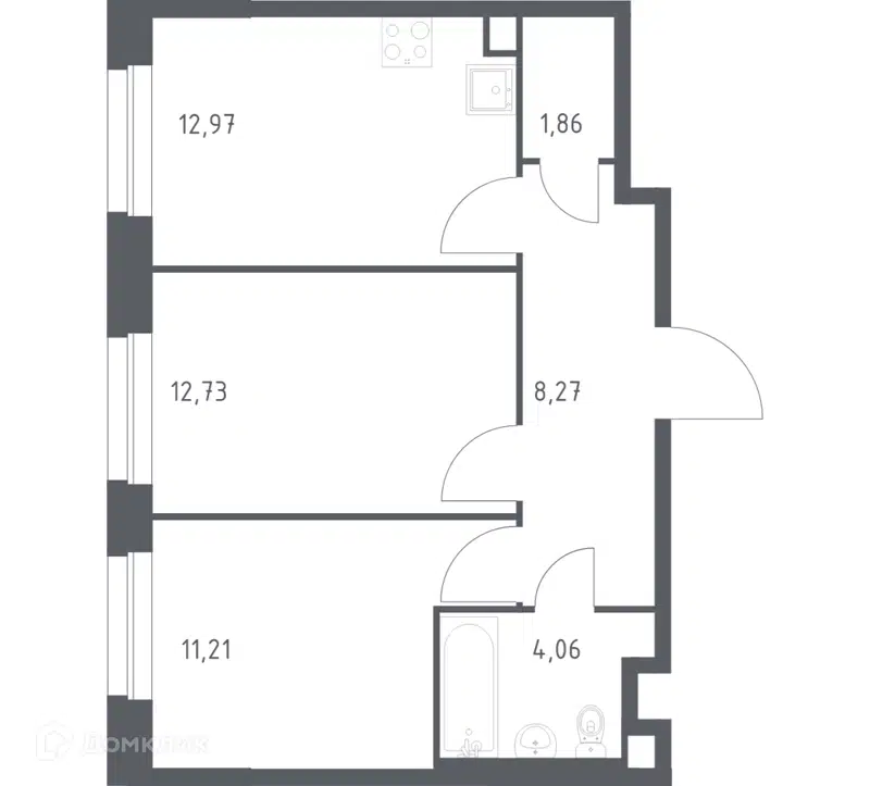 2-комнатная квартира 51.1 м² Эко Бунино
