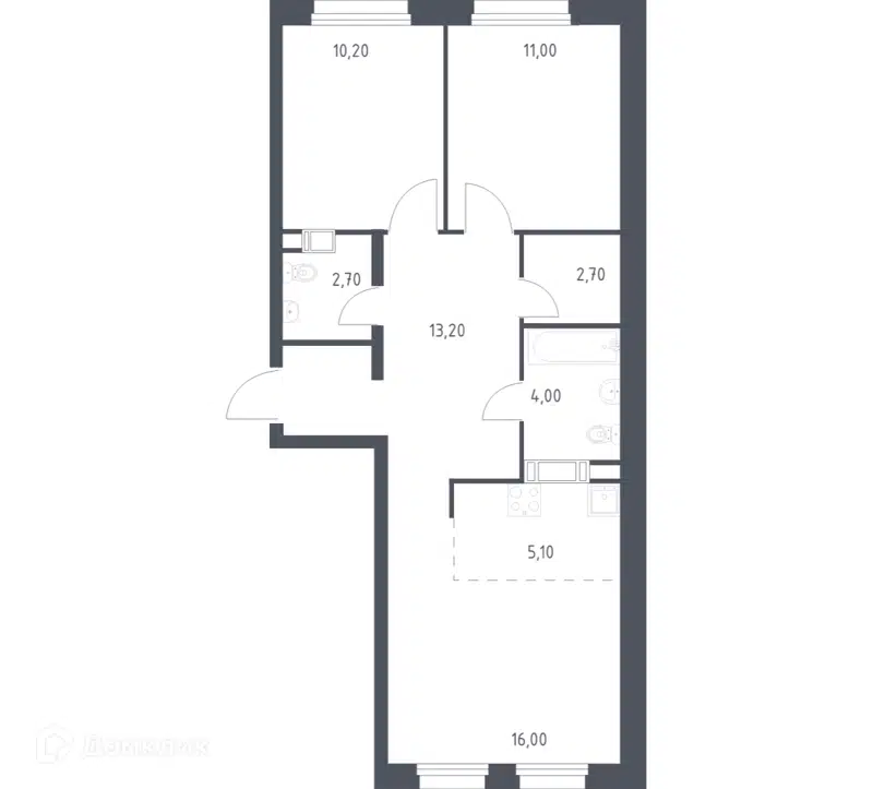 2-комнатная квартира 64.9 м² Эко Бунино