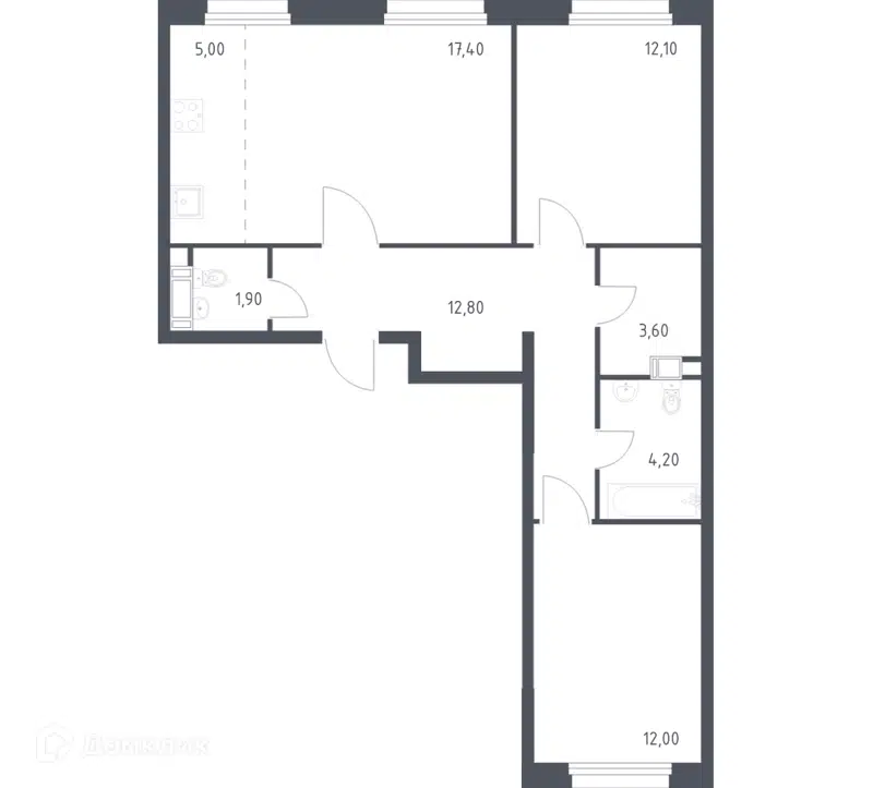 2-комнатная квартира 67.5 м² Эко Бунино