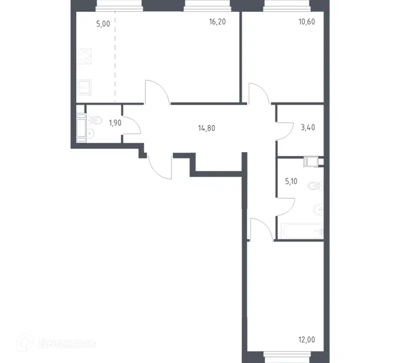 2-комнатная квартира 68.8 м² Эко Бунино