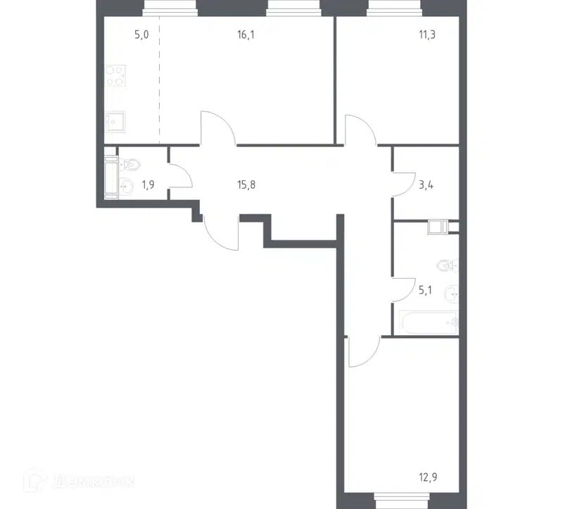 2-комнатная квартира 71 м² Эко Бунино