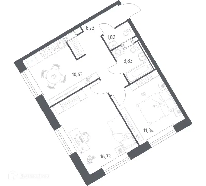 2-комнатная квартира 53.08 м² Эко Бунино