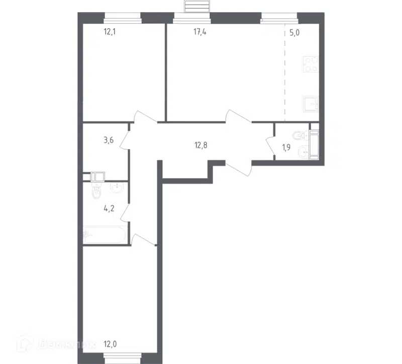 2-комнатная квартира 69 м² Эко Бунино