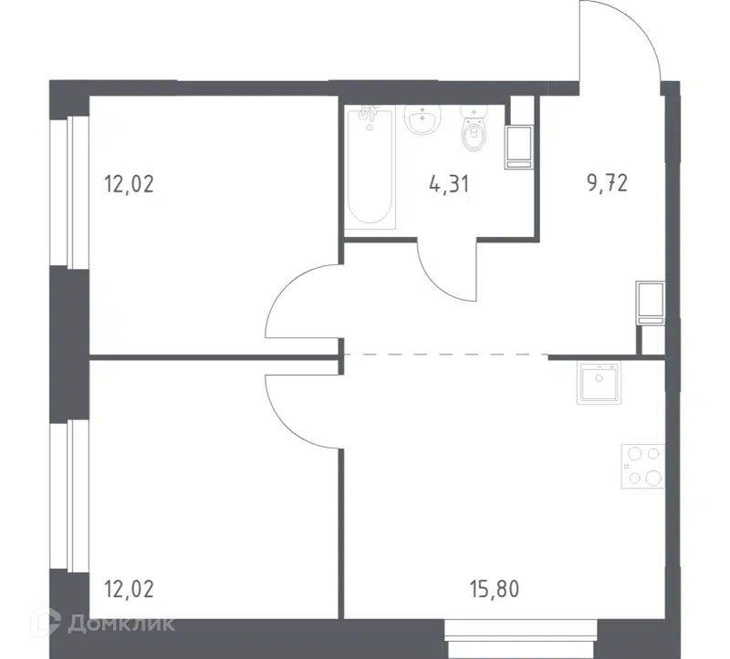 2-комнатная квартира 53.87 м² Эко Бунино