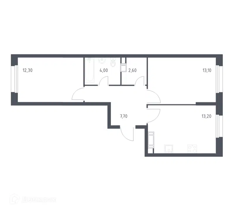 2-комнатная квартира 52.9 м² Эко Бунино