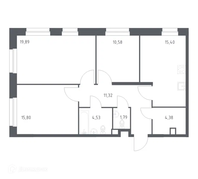 3-комнатная квартира 83.69 м² Эко Бунино