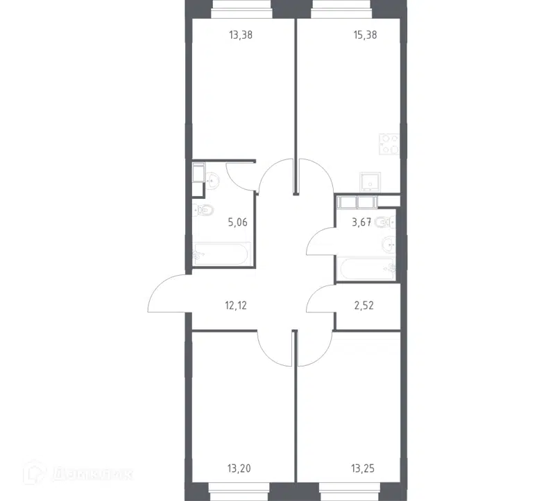 3-комнатная квартира 78.58 м² Эко Бунино