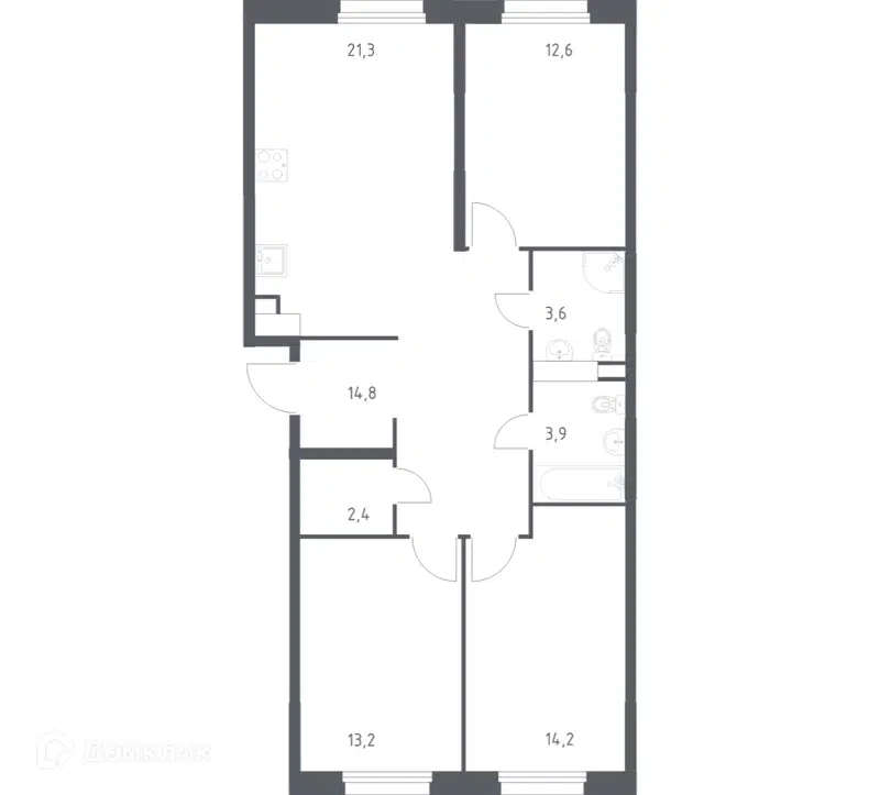3-комнатная квартира 84.2 м² Эко Бунино