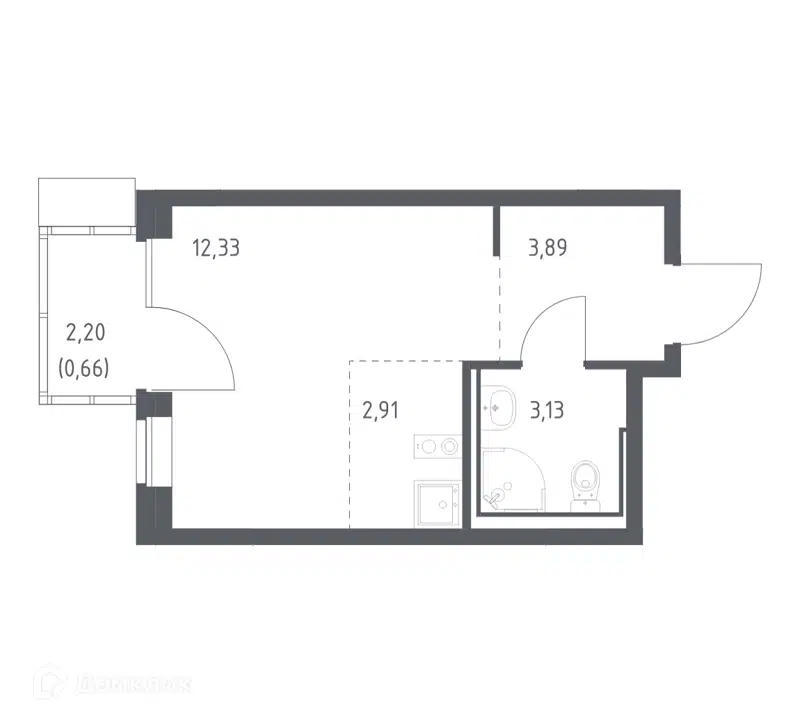 Студия 22.92 м² Молжаниново